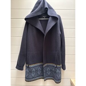 Toad & Co Southwestern Cowgirl Aztec Wool Heartfelt Hoodie Size XL GREY BLUE